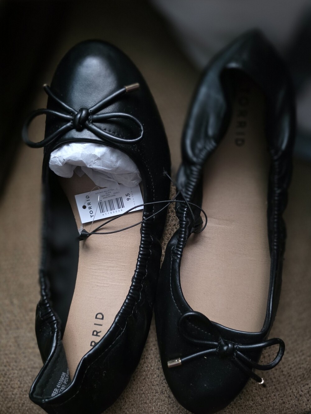 Torrid Black Leather Ballet Flats with Bow